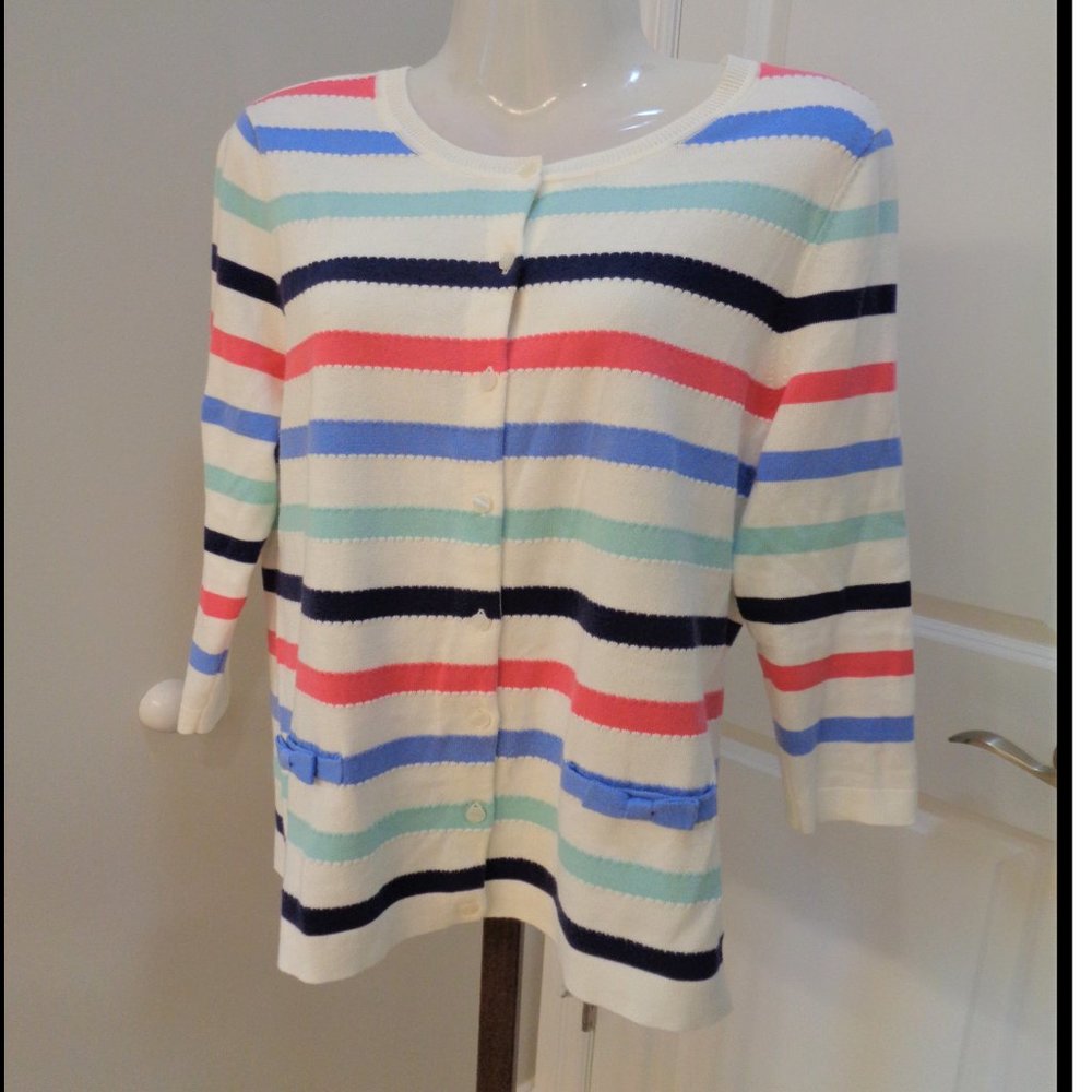 Talbots Striped cardigan Sweater Bows Size L